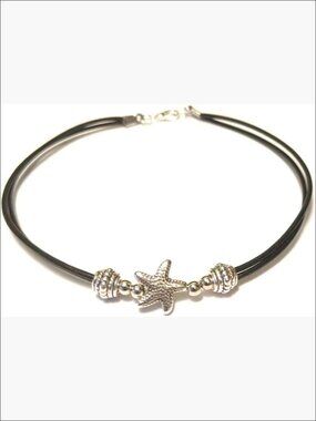Silver Plated Starfish Ankle Bracelet Double Leather Cord Plus Size